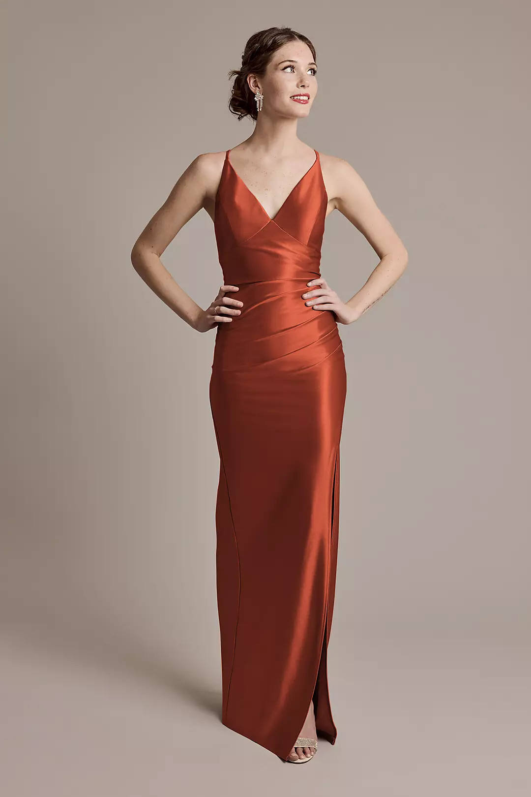 Sculpting Shiny Satin V-Neck Cross-Back Dresses - XNAUWBI