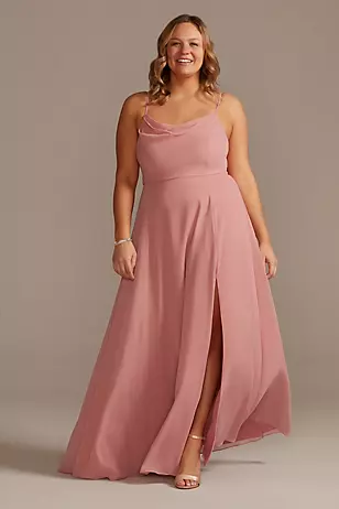 Cowl Neck Chiffon Dress with Slit Dress - XNAUWBI