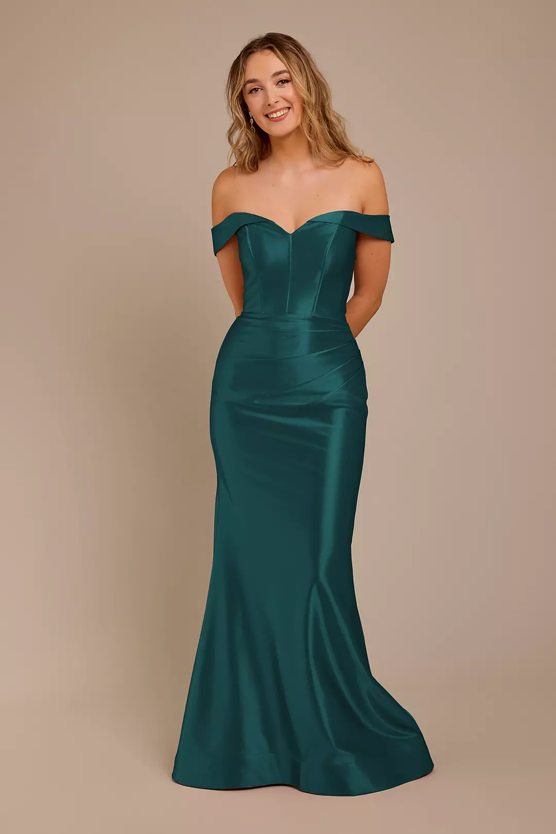 Sculpting Shiny Satin Off-the-Shoulder Dresses - XNAUWBI
