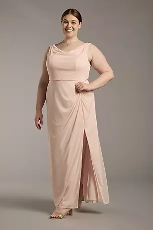Mesh Cowl Neck Ruched A-Line Dresses - XNAUWBI