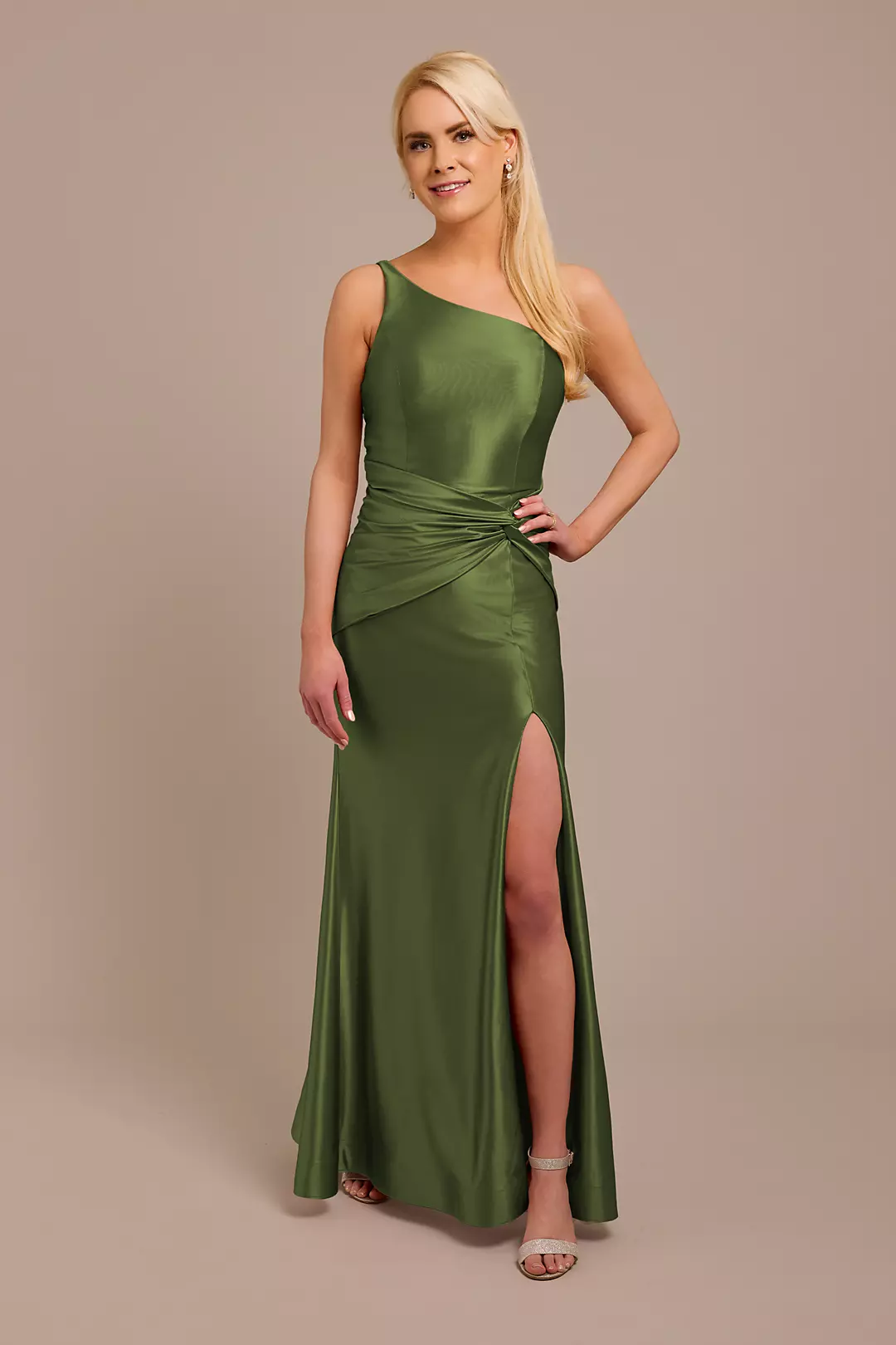 Sculpting Shiny Satin One-Shoulder Knot Dresses - XNAUWBI