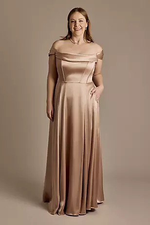 Charmeuse Cowl Off-the-Shoulder Dresses - XNAUWBI