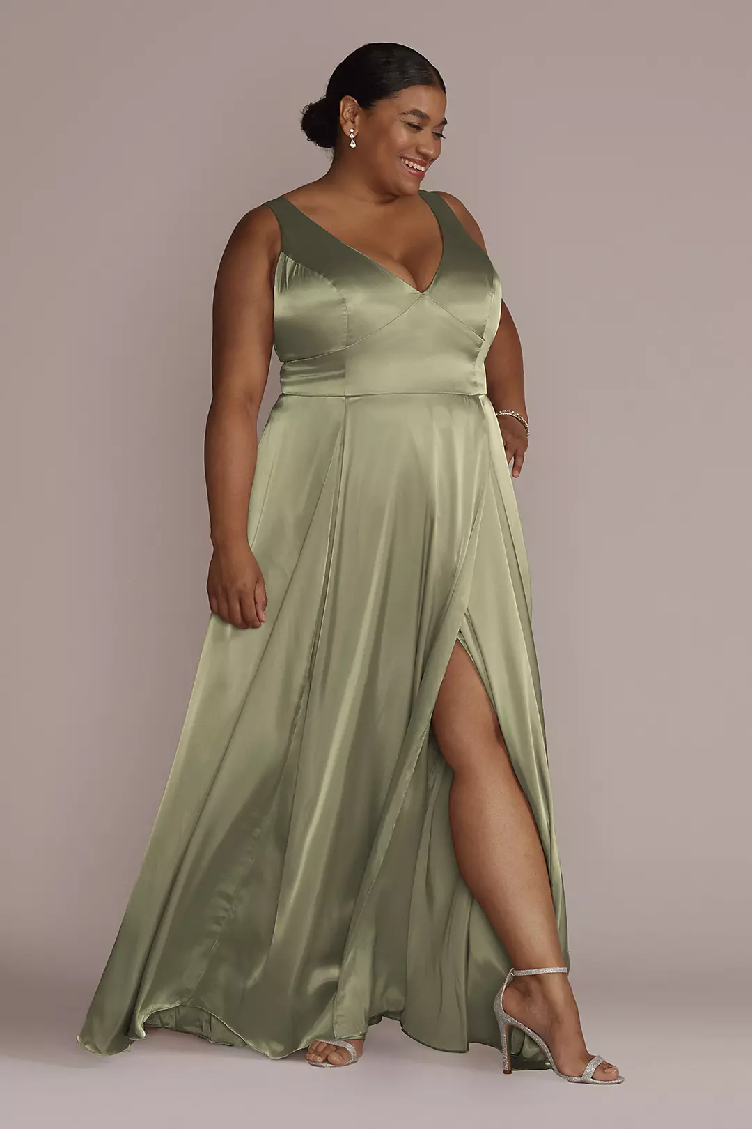 Charmeuse Tank V-Neck Dress with Slit Dress - XNAUWBI