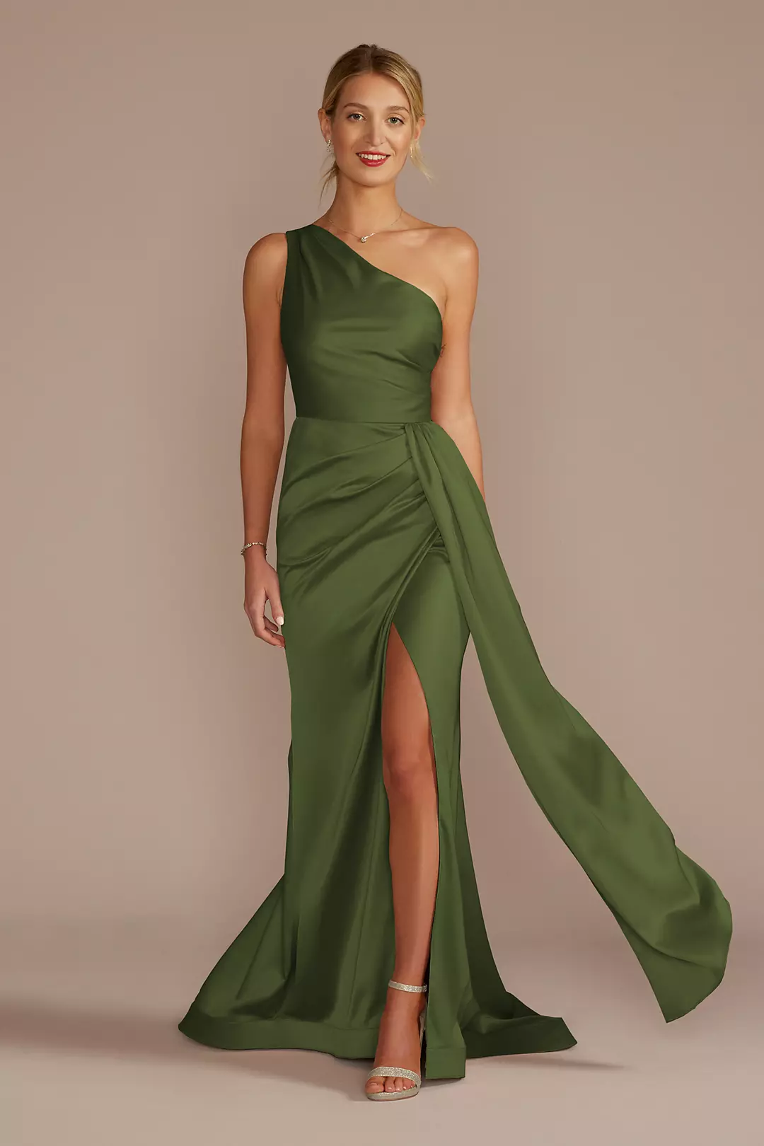 One-Shoulder Stretch Matte Satin Dresses - XNAUWBI