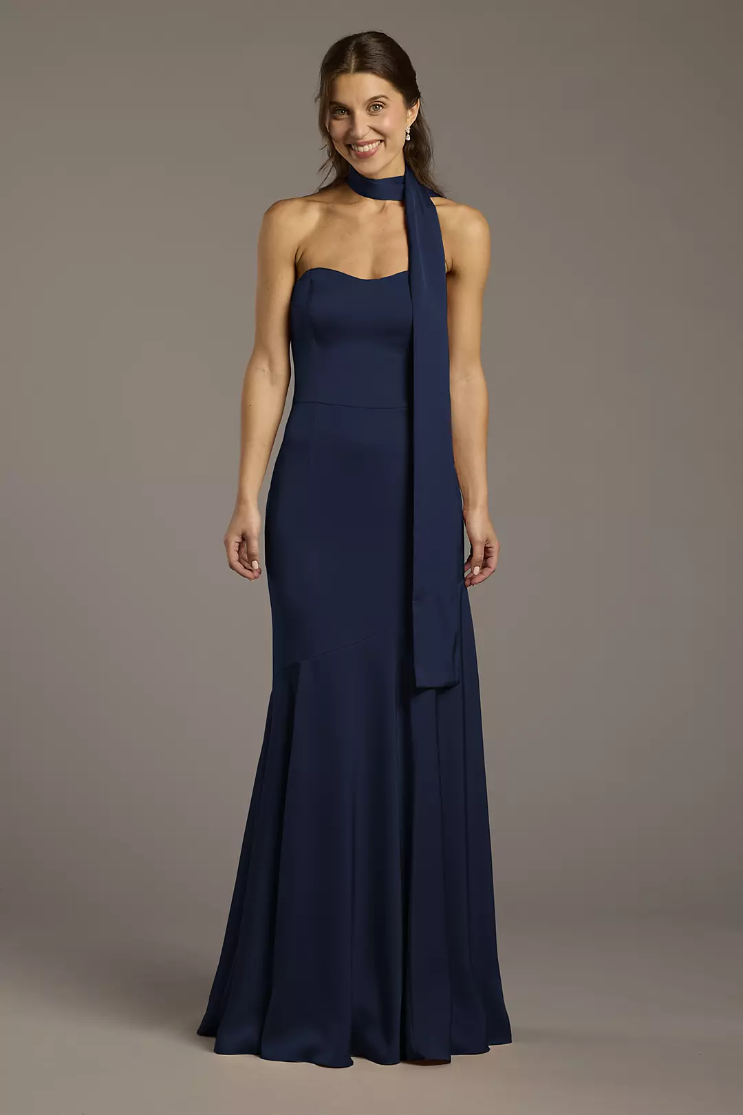 Matte Satin Strapless Sweetheart Dress with Scarf Dress - XNAUWBI