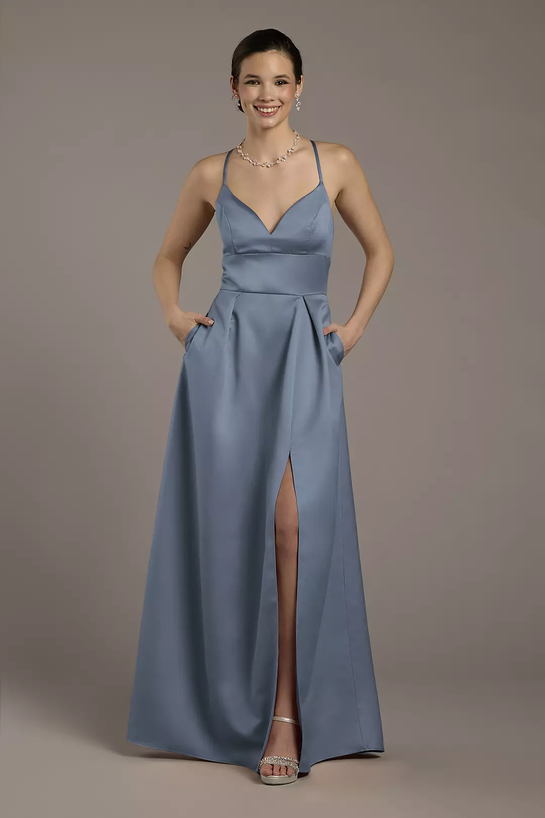 Satin Empire Waist Ball Gown Dress - XNAUWBI