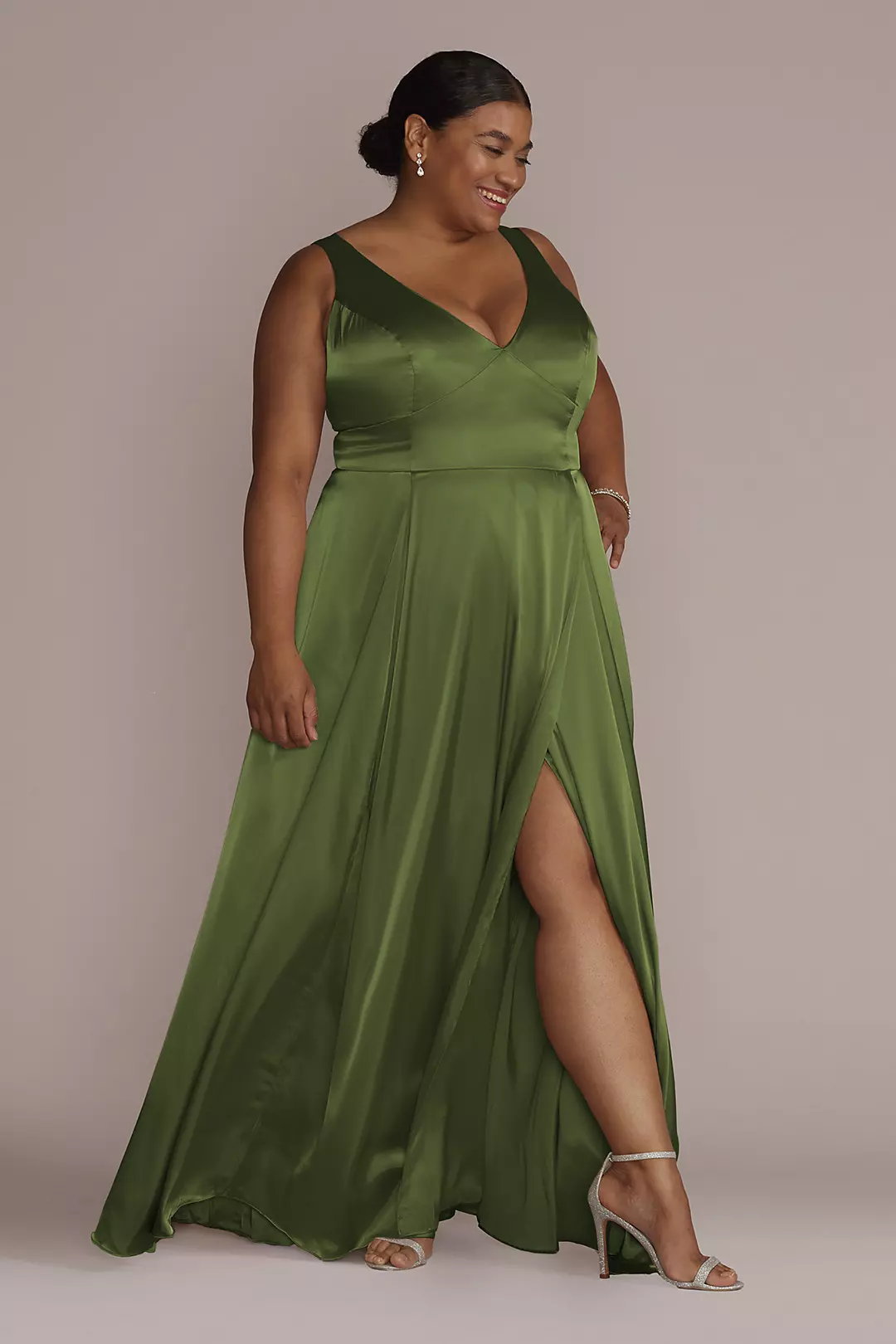 Charmeuse Tank V-Neck Dress with Slit Dress - XNAUWBI
