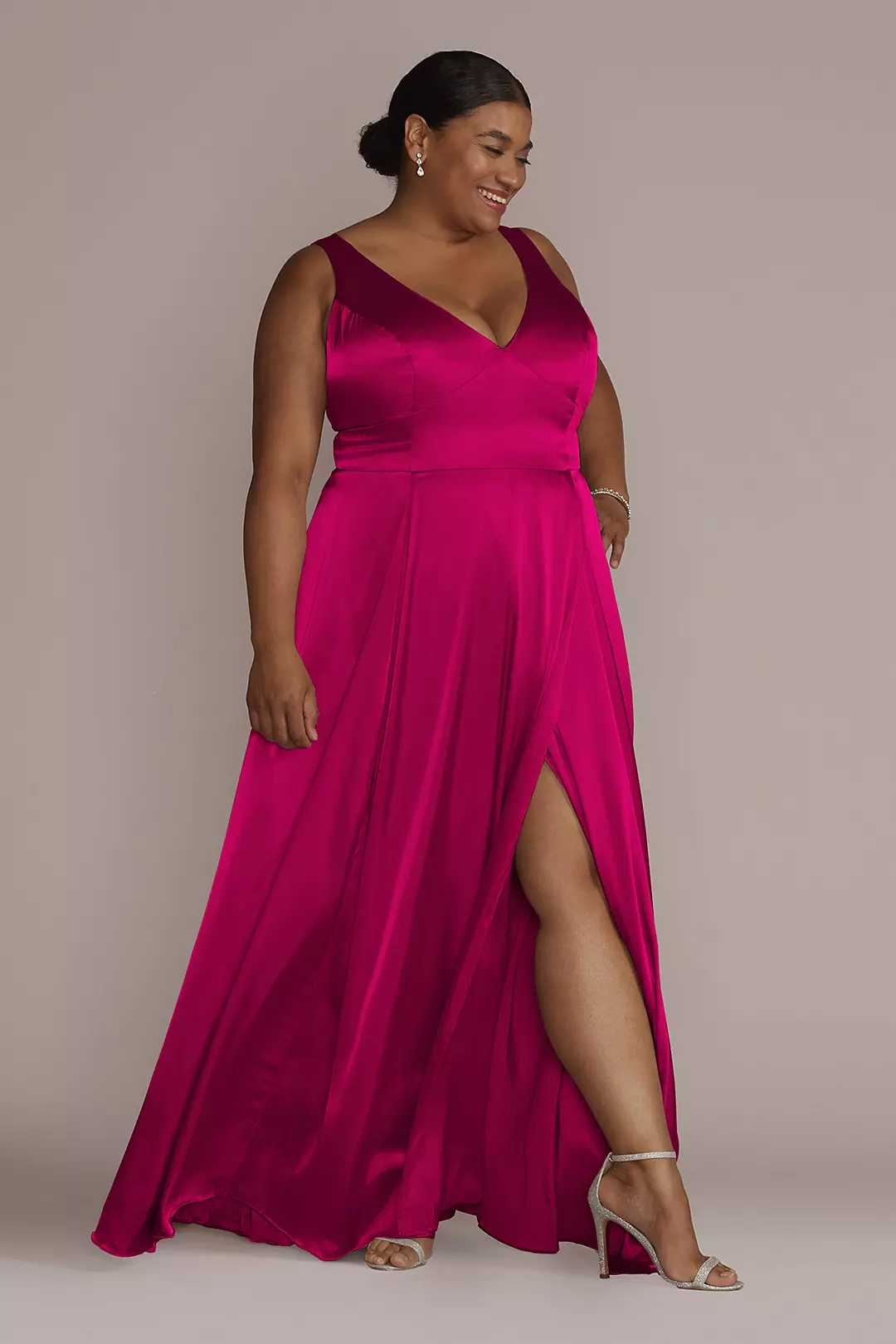 Charmeuse Tank V-Neck Dress with Slit Dress - XNAUWBI