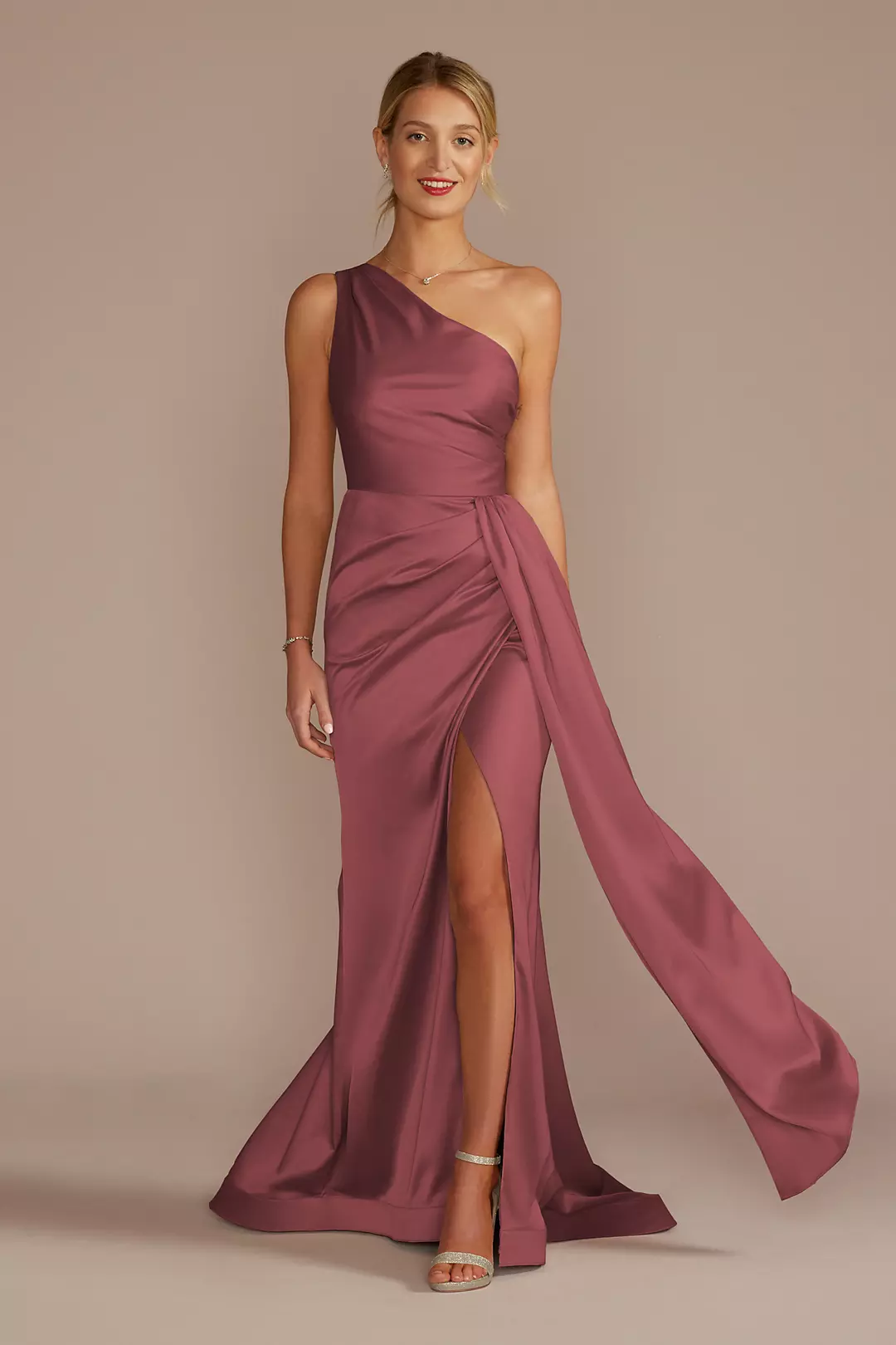 One-Shoulder Stretch Matte Satin Dresses - XNAUWBI