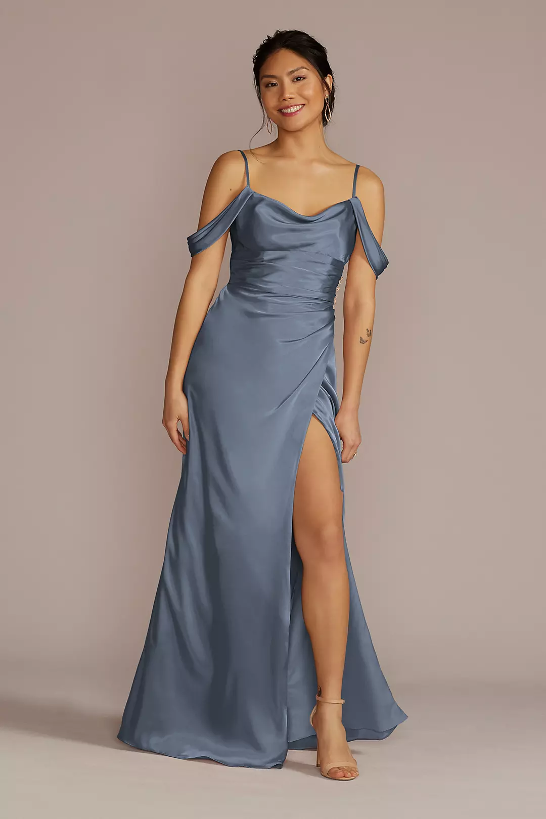 Charmeuse Cowl Dress with Swag Sleeves Dress - XNAUWBI