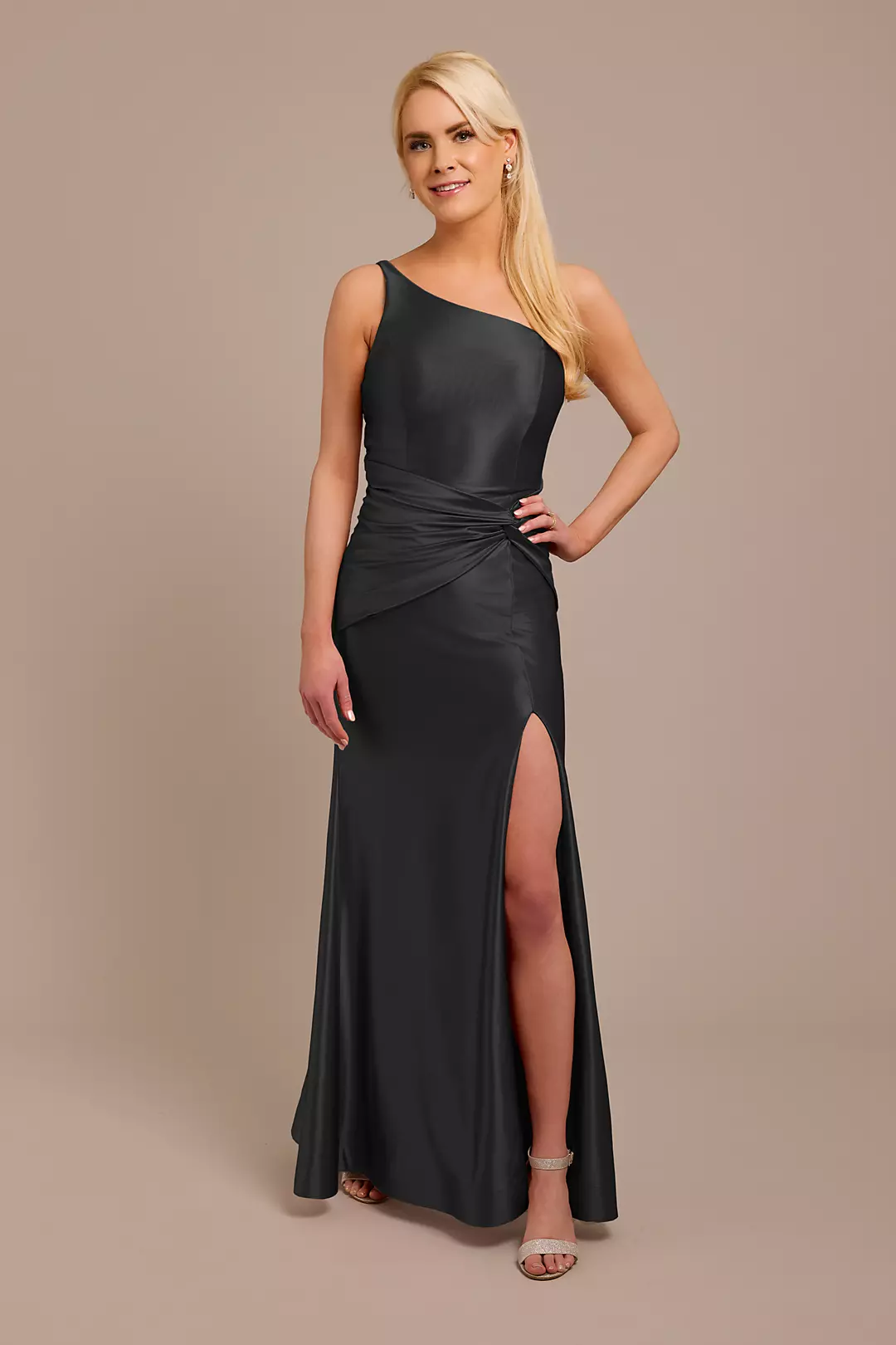 Sculpting Shiny Satin One-Shoulder Knot Dresses - XNAUWBI