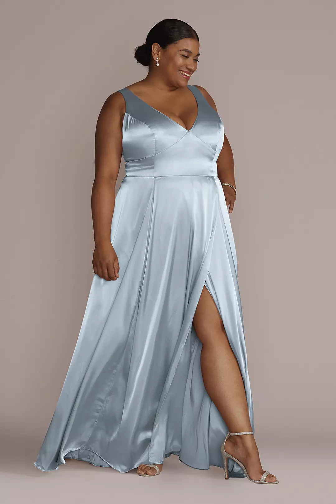 Charmeuse Tank V-Neck Dress with Slit Dress - XNAUWBI