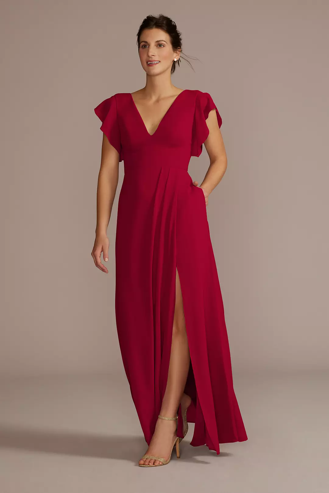 Flutter Sleeve Chiffon V-Neck Dresses - XNAUWBI