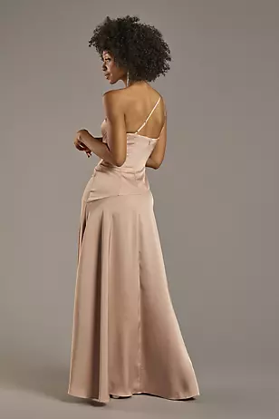 Matte Satin One-Shoulder Drop Waist Dresses - XNAUWBI