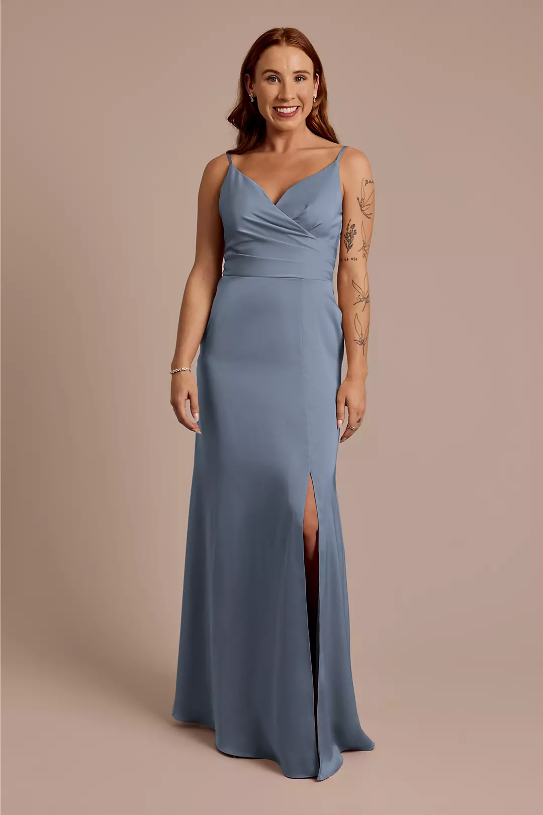 Matte Satin Spaghetti Strap Surplice A-Line Dresses - XNAUWBI