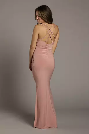 Jersey Cowl Neck Cross Back Sheath Dresses - XNAUWBI