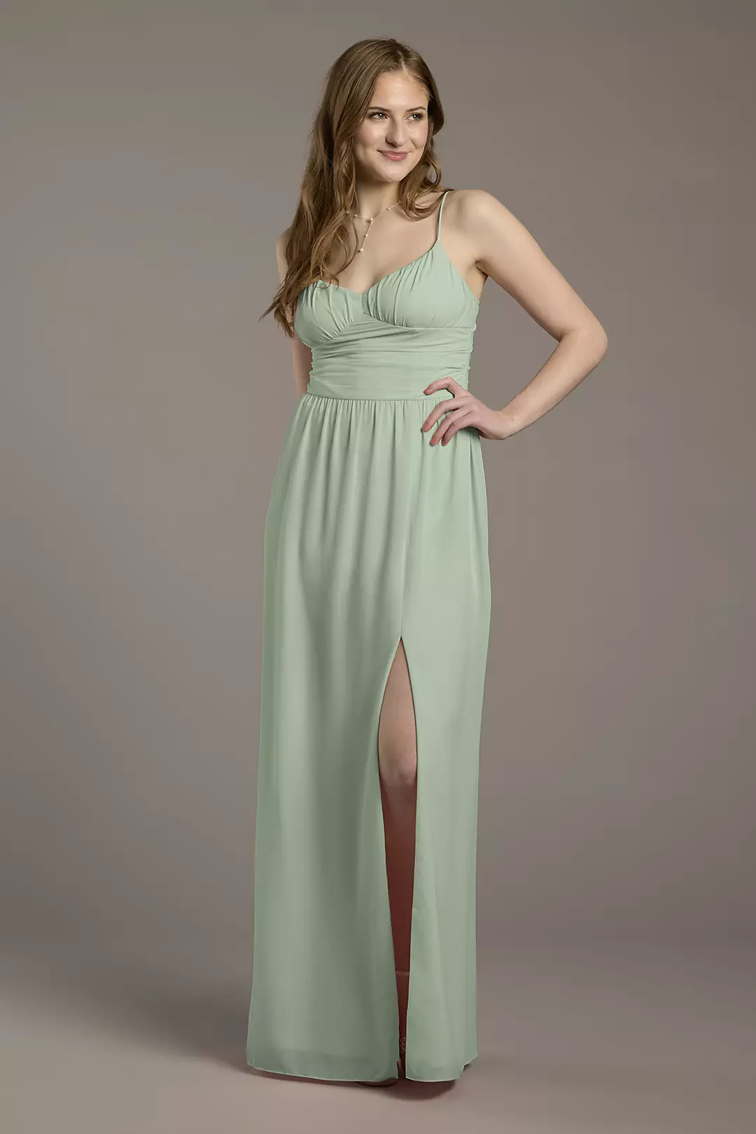 Chiffon Spaghetti Strap A-Line Dress with Slit Dress - XNAUWBI