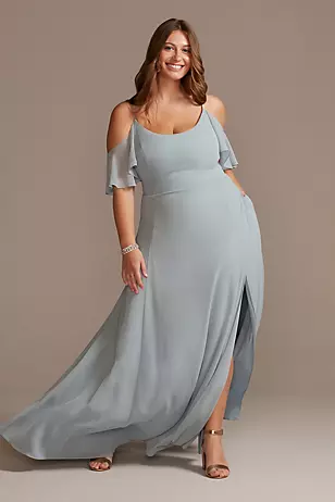 Cold-Shoulder Long Chiffon Dresses - XNAUWBI