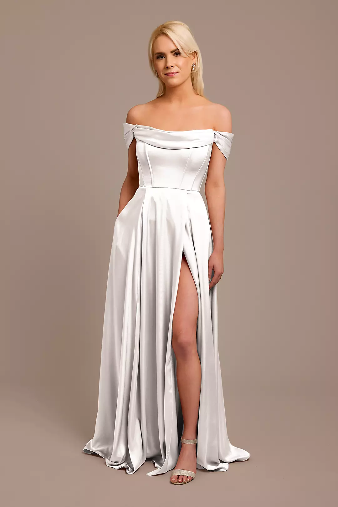 Charmeuse Cowl Off-the-Shoulder Dresses - XNAUWBI