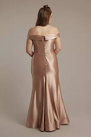 Sculpting Shiny Satin Off-the-Shoulder Dresses - XNAUWBI