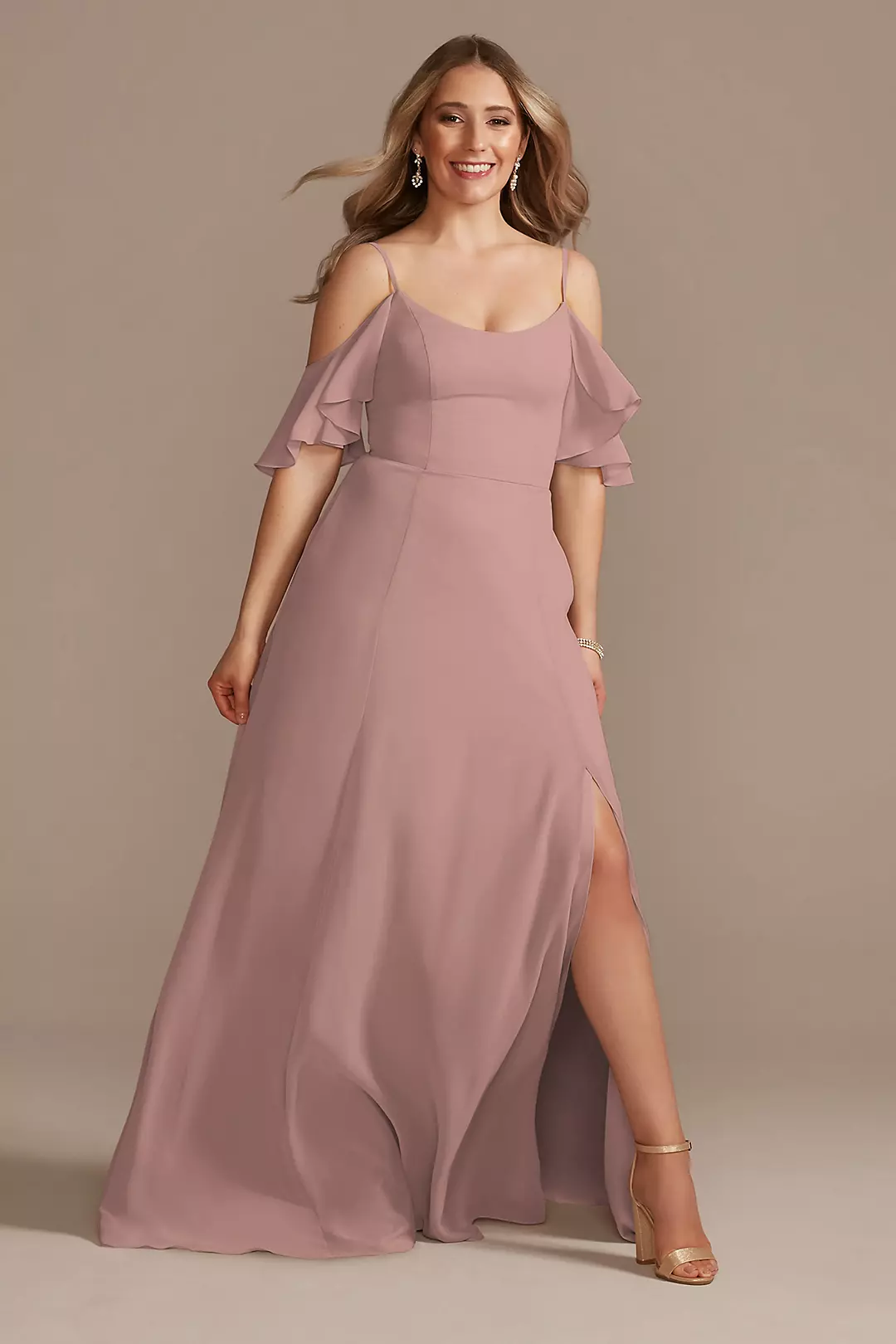 Cold-Shoulder Long Chiffon Dresses - XNAUWBI