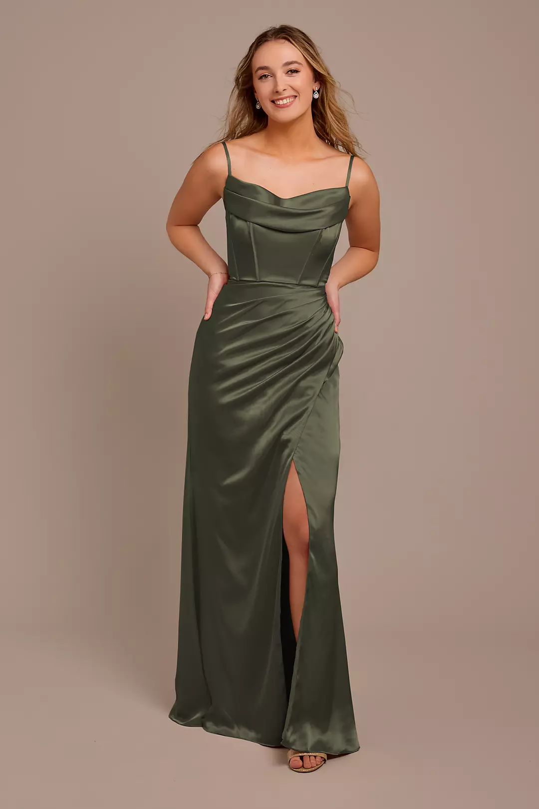 Charmeuse Cowl Spaghetti Strap Dresses - XNAUWBI