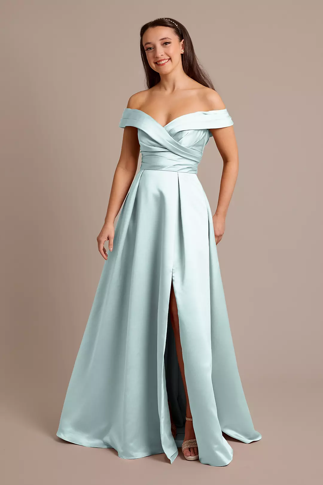 Matte Satin Off-the-Shoulder Ball Gown Dresses - XNAUWBI