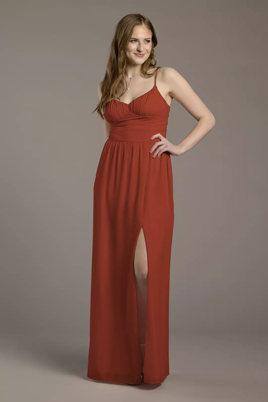 Chiffon Spaghetti Strap A-Line Dress with Slit Dress - XNAUWBI