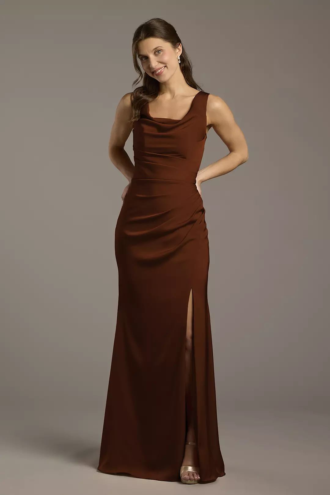 Matte Satin Cowl Neck Sheath Dresses - XNAUWBI