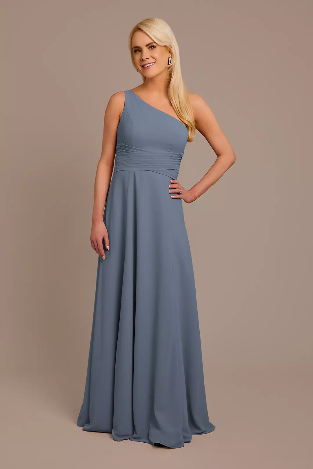 Chiffon One-Shoulder Dress with Tie Dress - XNAUWBI
