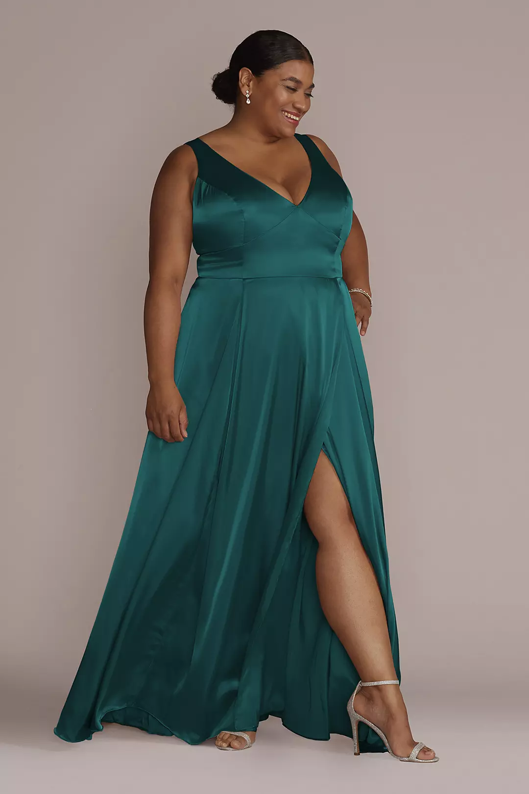 Charmeuse Tank V-Neck Dress with Slit Dress - XNAUWBI
