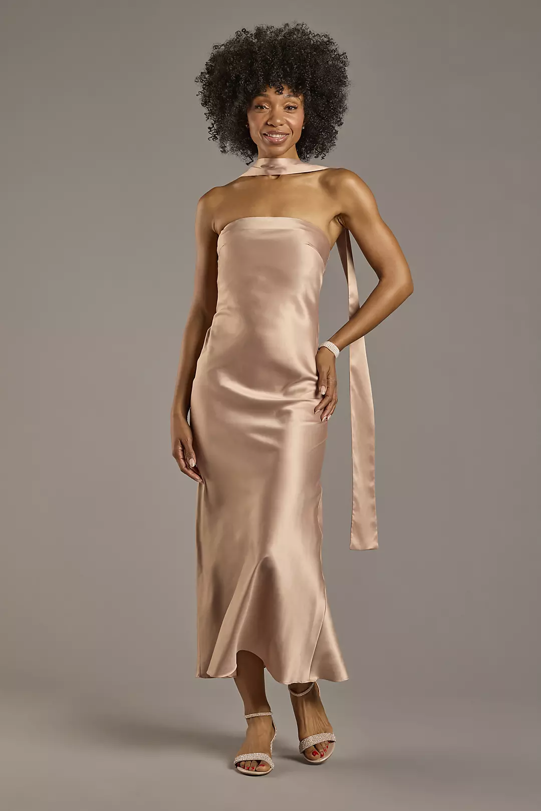 Strapless Charmeuse Sheath Dress with Scarf Dress - XNAUWBI