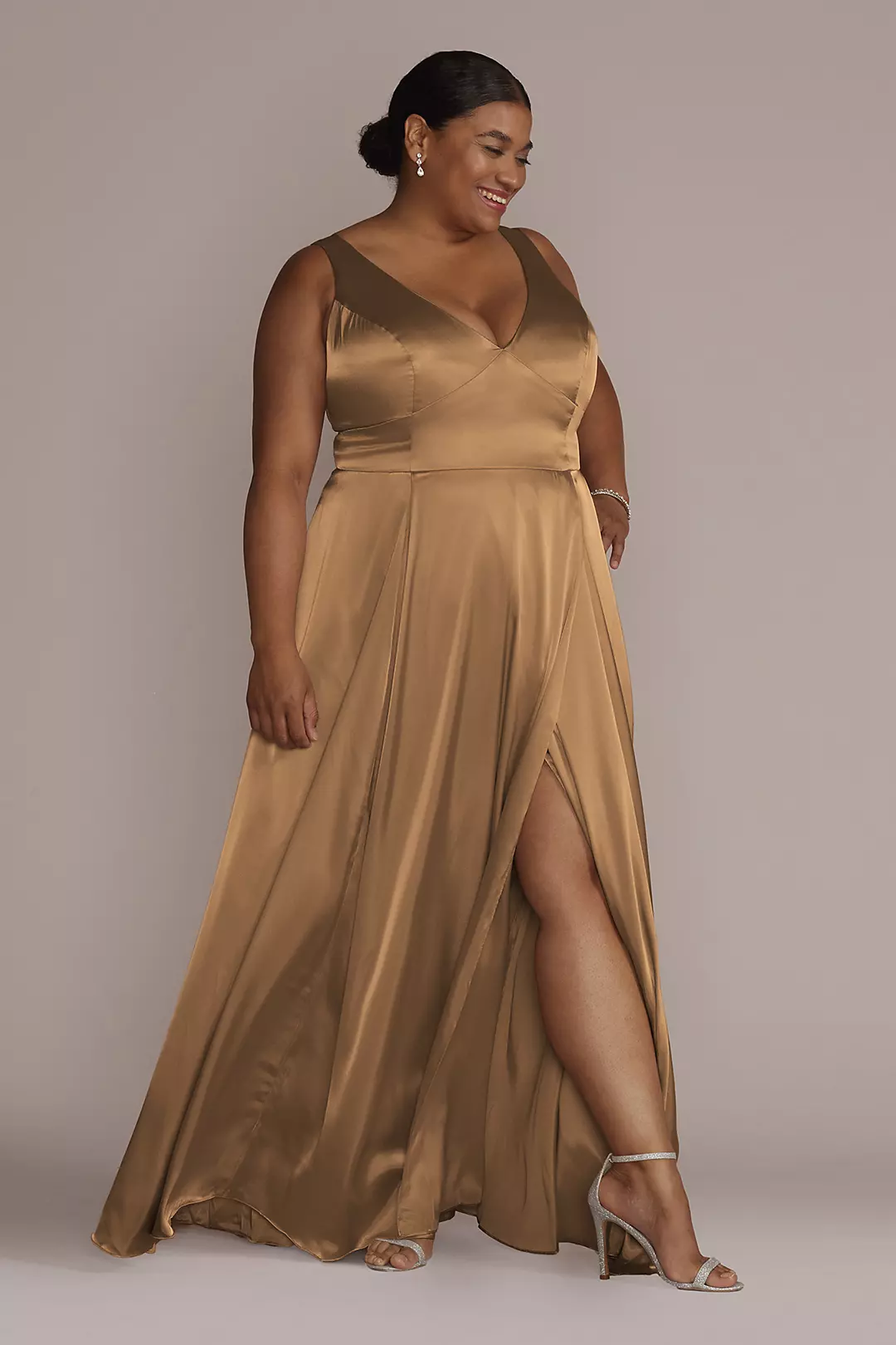 Charmeuse Tank V-Neck Dress with Slit Dress - XNAUWBI