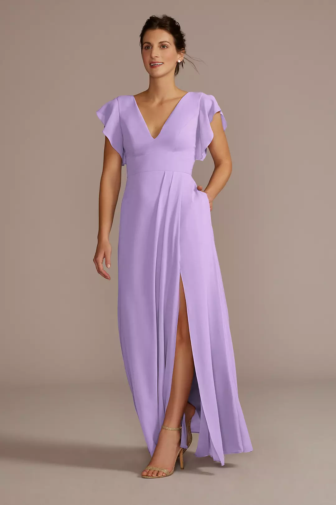 Flutter Sleeve Chiffon V-Neck Dresses - XNAUWBI