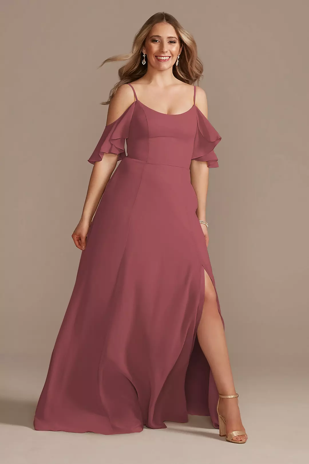 Cold-Shoulder Long Chiffon Dresses - XNAUWBI