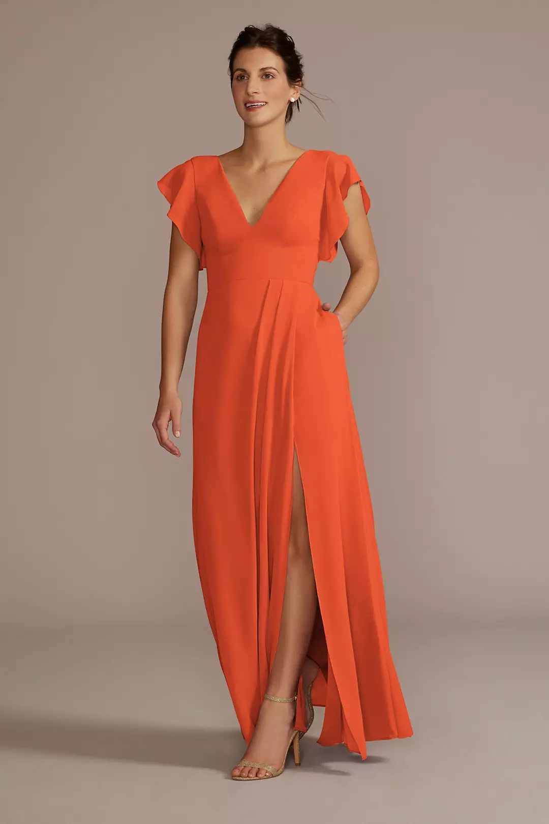 Flutter Sleeve Chiffon V-Neck Dresses - XNAUWBI