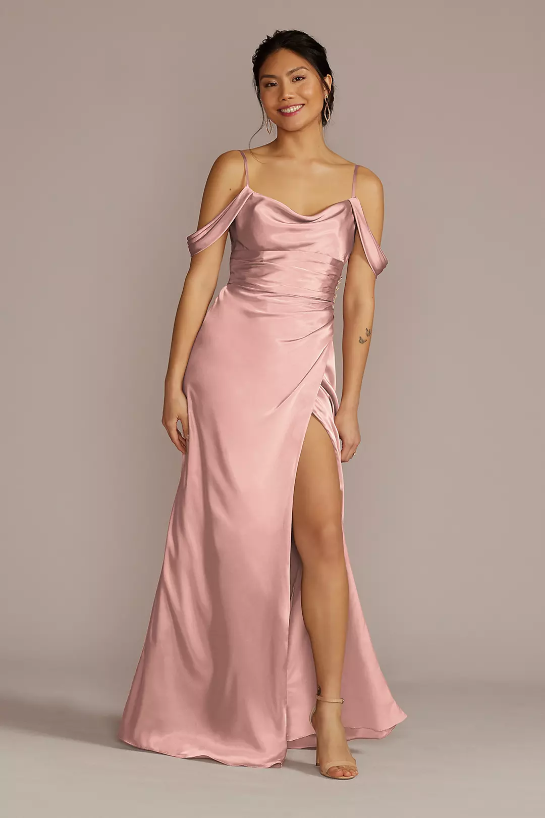 Charmeuse Cowl Dress with Swag Sleeves Dress - XNAUWBI