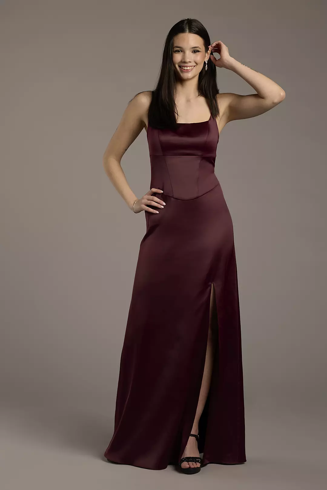 Stretch Matte Satin Basque Waist Sheath Dresses - XNAUWBI