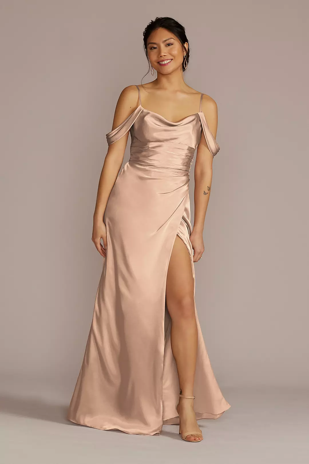 Charmeuse Cowl Dress with Swag Sleeves Dress - XNAUWBI