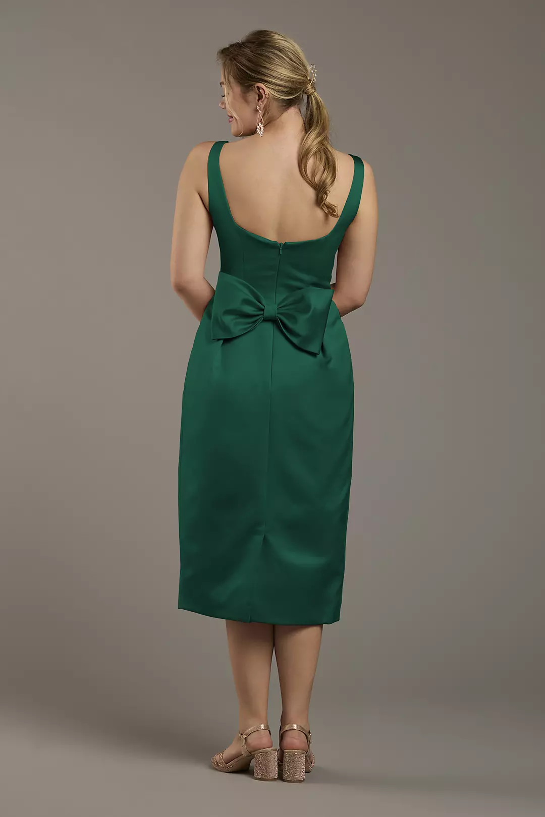 Matte Satin Tank Midi Dress with Bow Back Dress - XNAUWBI