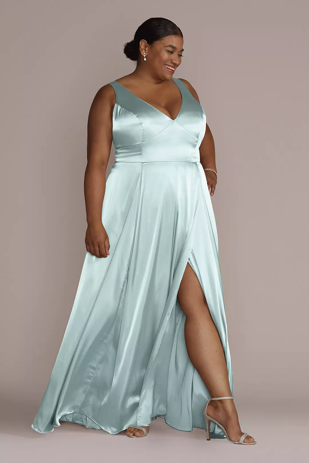 Charmeuse Tank V-Neck Dress with Slit Dress - XNAUWBI