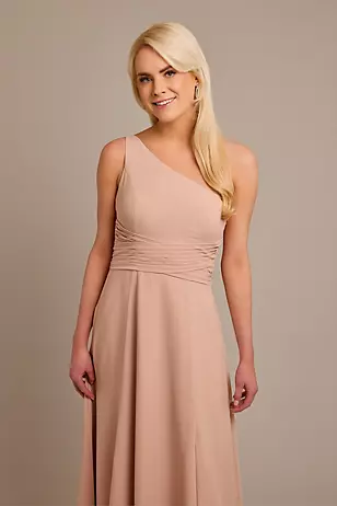 Chiffon One-Shoulder Dress with Tie Dress - XNAUWBI