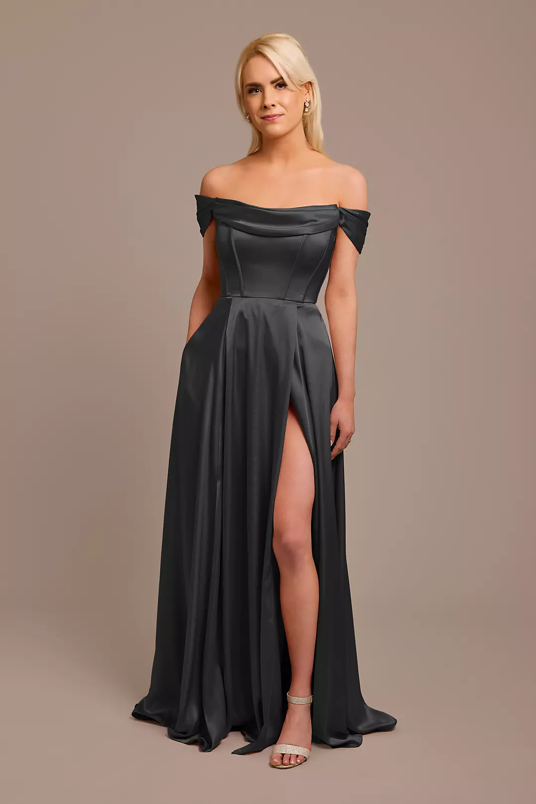 Charmeuse Cowl Off-the-Shoulder Dresses - XNAUWBI