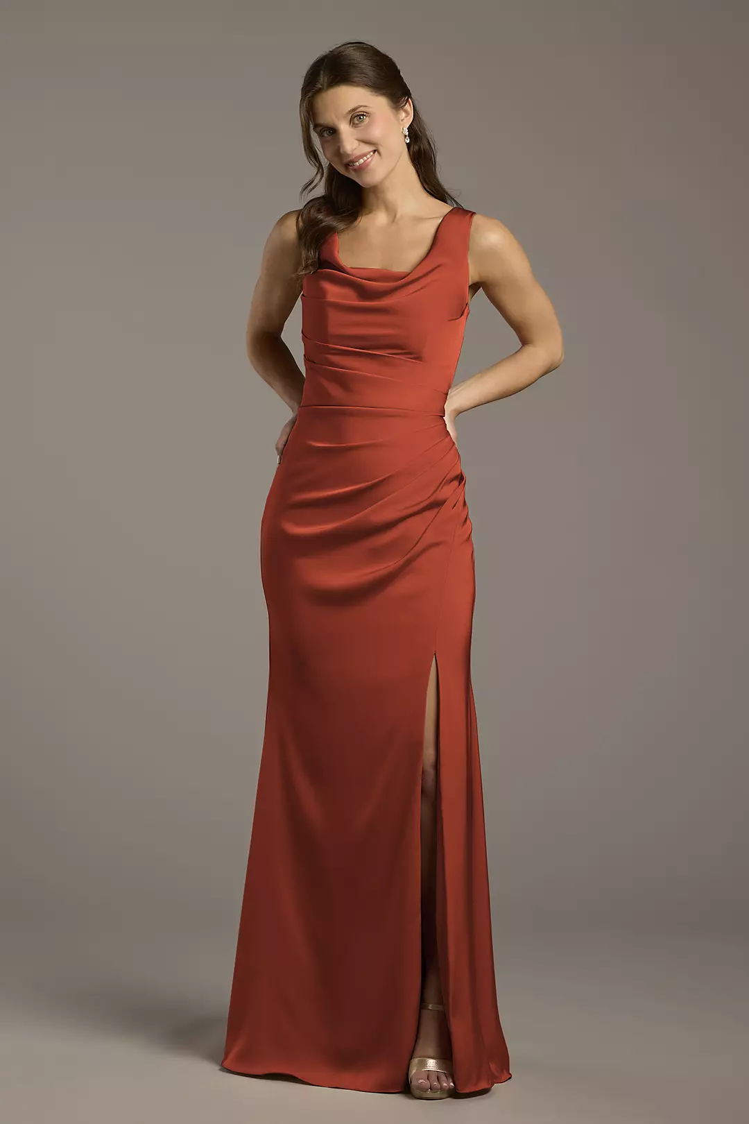 Matte Satin Cowl Neck Sheath Dresses - XNAUWBI