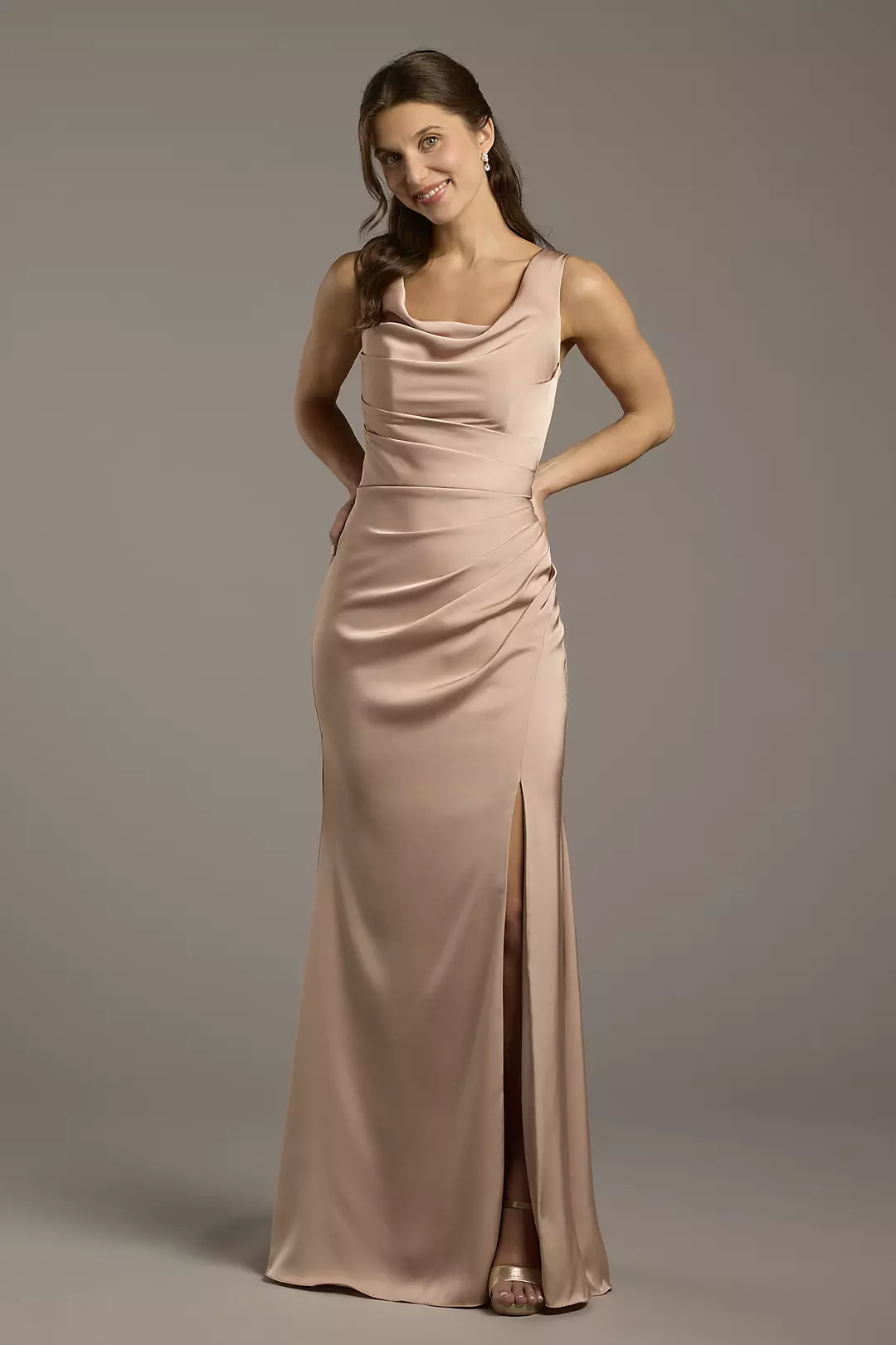Matte Satin Cowl Neck Sheath Dresses - XNAUWBI