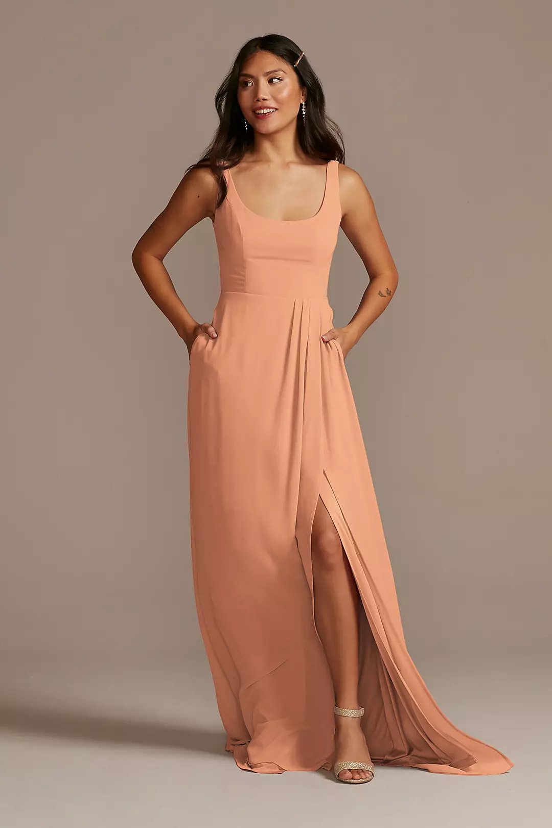 Chiffon Tank Scoop Neck Dresses - XNAUWBI