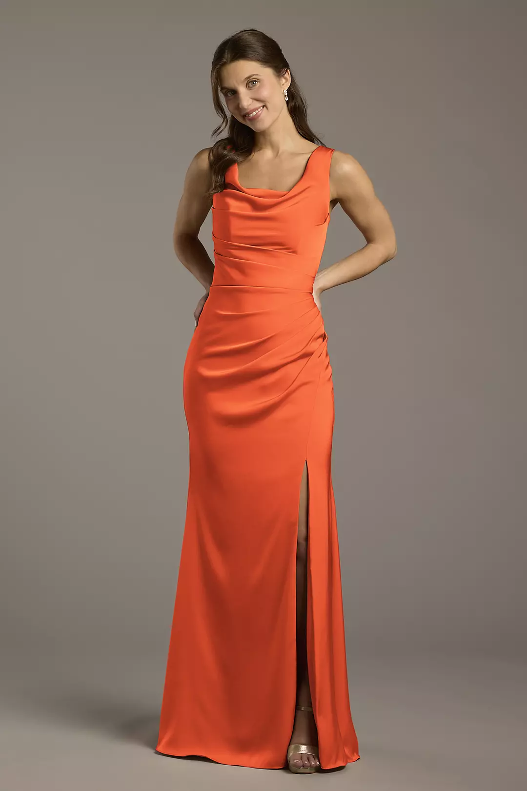 Matte Satin Cowl Neck Sheath Dresses - XNAUWBI