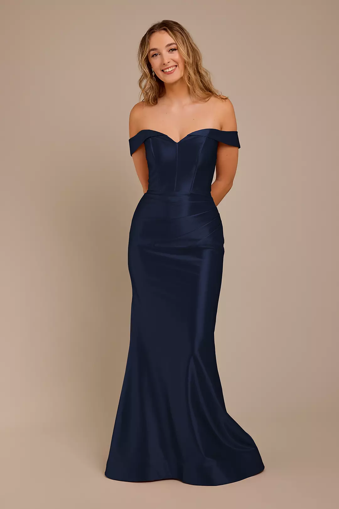 Sculpting Shiny Satin Off-the-Shoulder Dresses - XNAUWBI