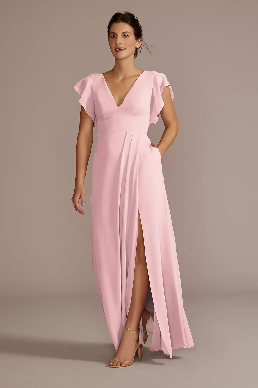 Flutter Sleeve Chiffon V-Neck Dresses - XNAUWBI