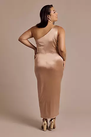 Draped One-Shoulder Sculpting Satin Midi Dresses - XNAUWBI